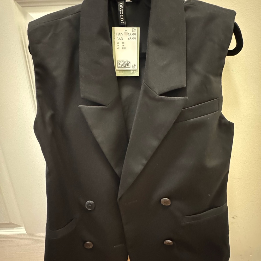 H&M Black Formal Vest with Satin Lapel
